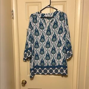 Violet & Claire Teal and White Paisley Tunic